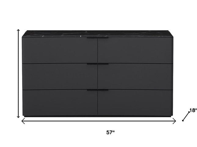 57" Gray Wood Six Drawer Double Dresser