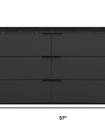 57" Gray Wood Six Drawer Double Dresser