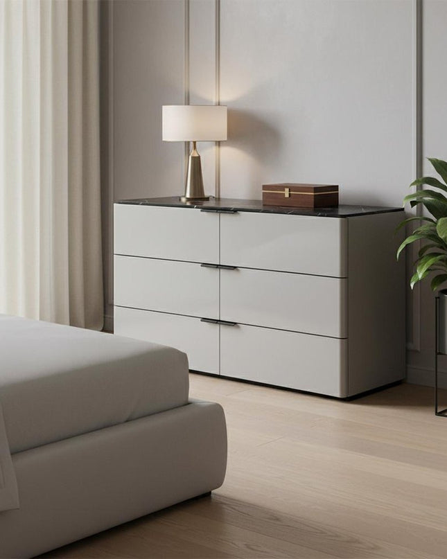 57" Gray Wood Six Drawer Double Dresser