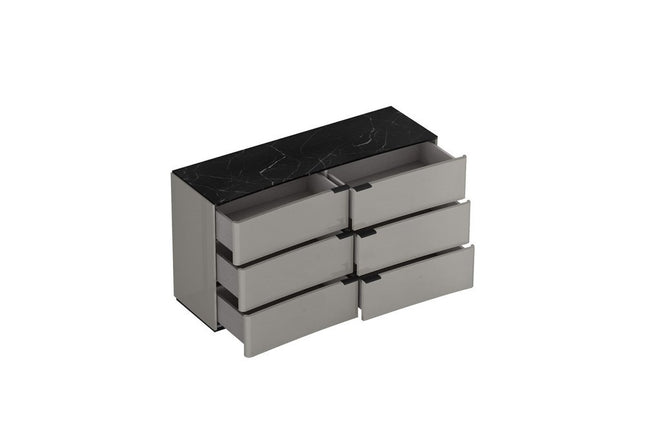 57" Gray Wood Six Drawer Double Dresser