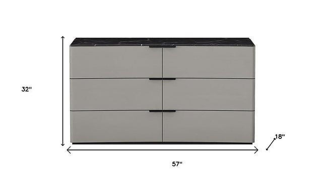57" Gray Wood Six Drawer Double Dresser