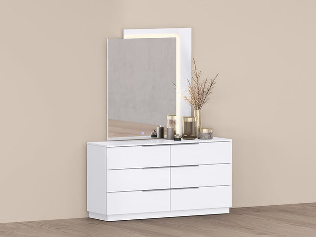 62" White Wood Six Drawer Double Dresser