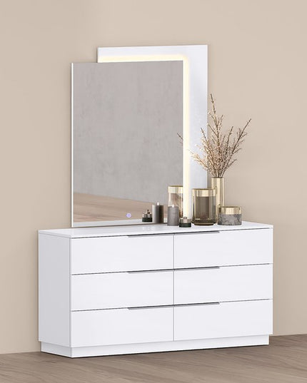 62" White Wood Six Drawer Double Dresser