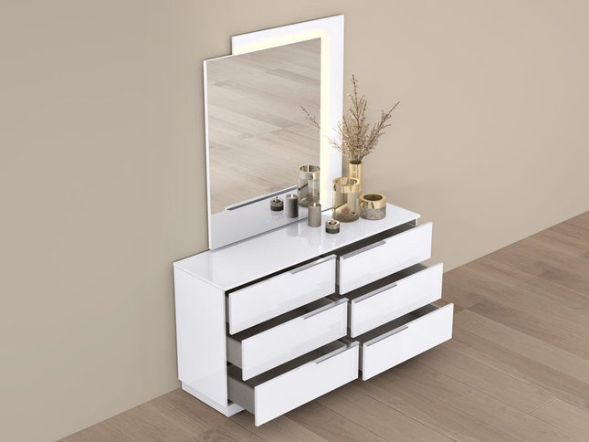 62" White Wood Six Drawer Double Dresser