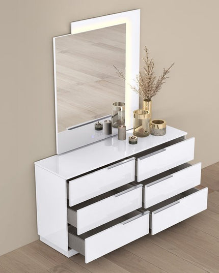 62" White Wood Six Drawer Double Dresser