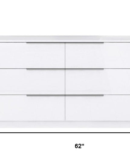 62" White Wood Six Drawer Double Dresser