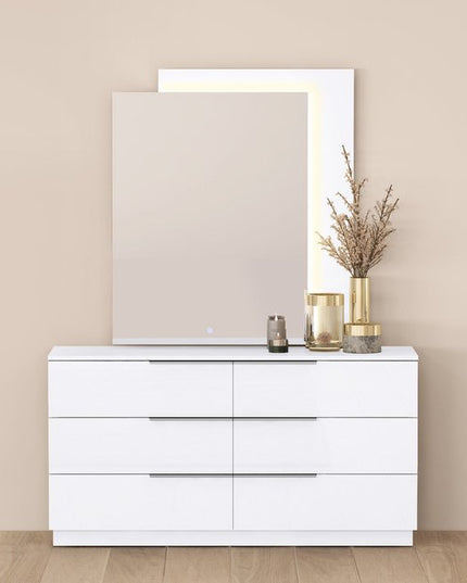 62" White Wood Six Drawer Double Dresser