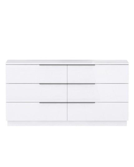 62" White Wood Six Drawer Double Dresser