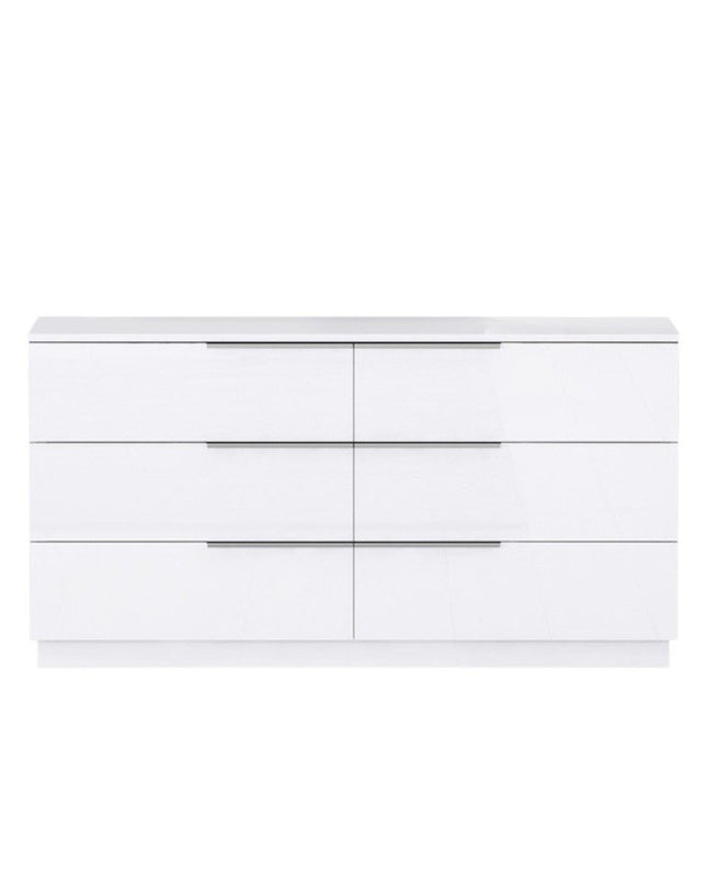 62" White Wood Six Drawer Double Dresser