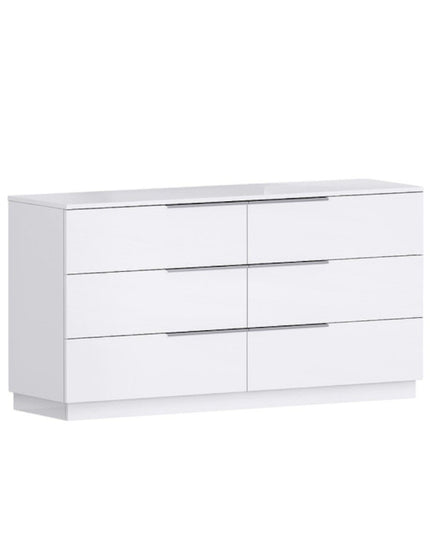 62" White Wood Six Drawer Double Dresser