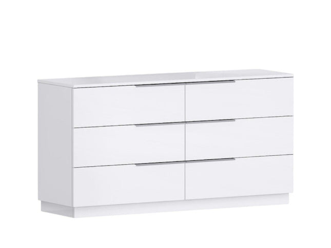 62" White Wood Six Drawer Double Dresser