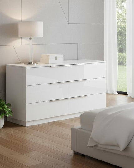 62" White Wood Six Drawer Double Dresser