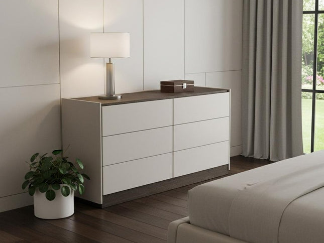 60" Gray Wood Six Drawer Double Dresser