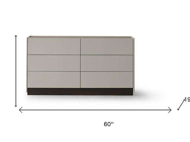 60" Gray Wood Six Drawer Double Dresser