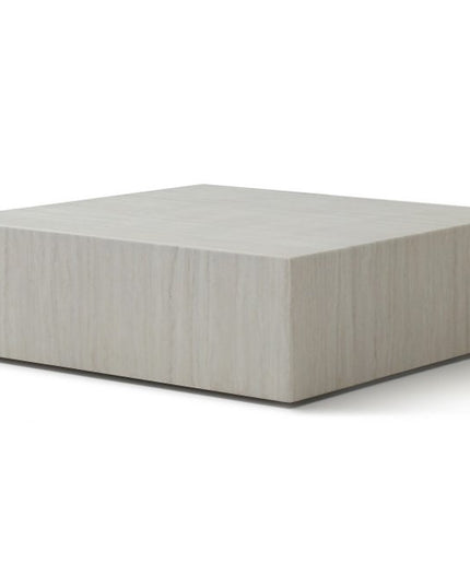 35" Beige Genuine Marble and Marble Square Wheel Coffee Table