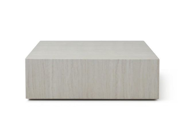 35" Beige Genuine Marble and Marble Square Wheel Coffee Table