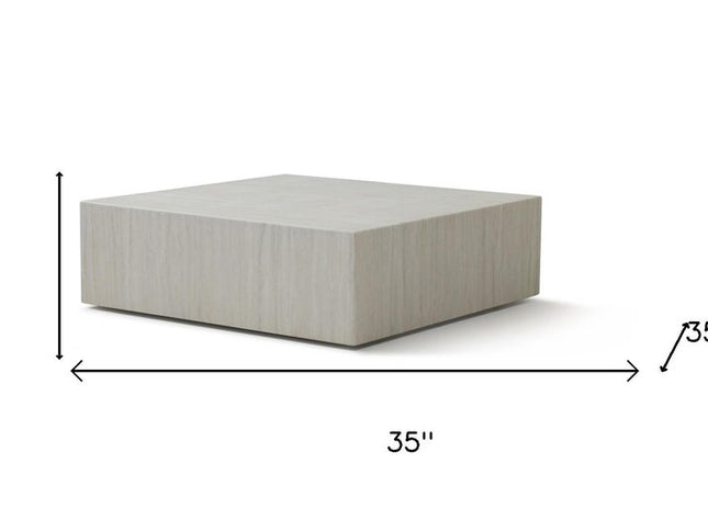 35" Beige Genuine Marble and Marble Square Wheel Coffee Table