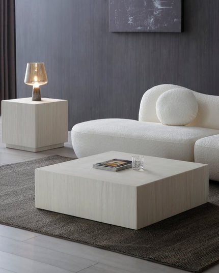 35" Beige Stone Square Block Coffee Table
