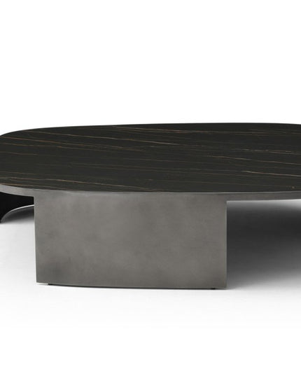 47" Black Ceramic Tile and Steel Free Form Coffee Table