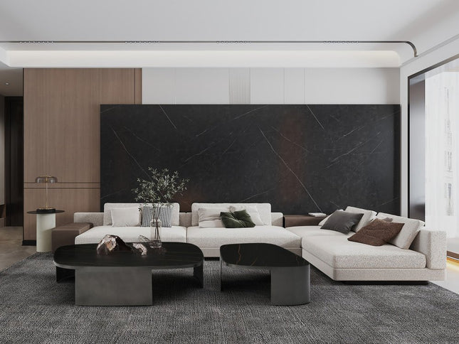 47" Black Ceramic Tile and Steel Coffee Table