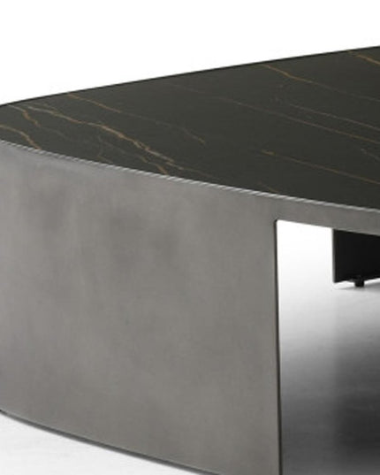 47" Black Ceramic Tile and Steel Free Form Coffee Table