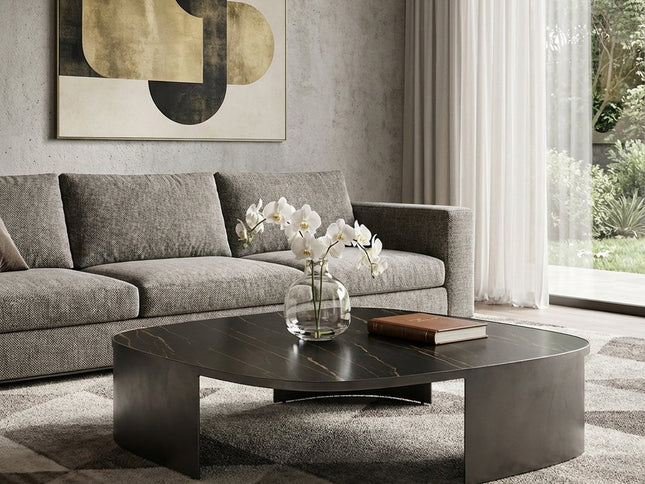 47" Black Ceramic Tile and Steel Coffee Table