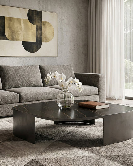 47" Black Ceramic Tile and Steel Free Form Coffee Table