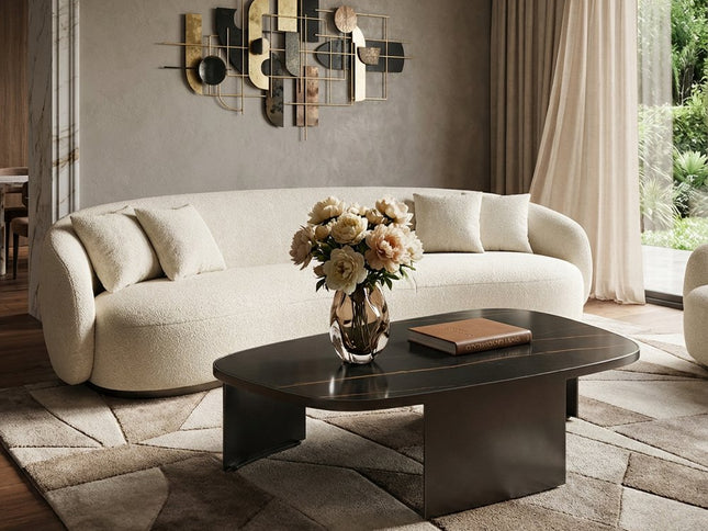 42" Black Ceramic Tile and Steel Coffee Table