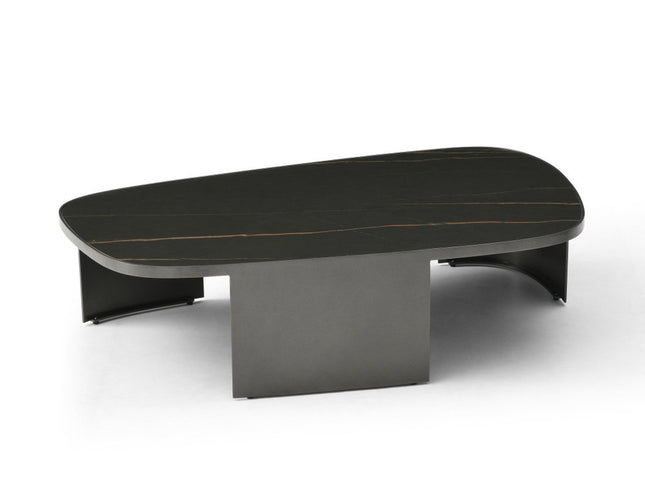 42" Black Ceramic Tile and Steel Coffee Table