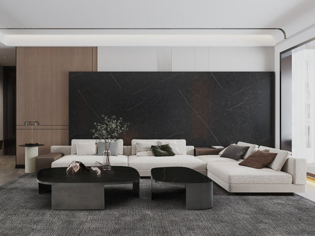 42" Black Ceramic Tile and Steel Coffee Table