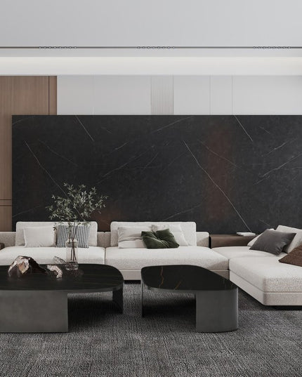 42" Black Ceramic Tile and Steel Coffee Table