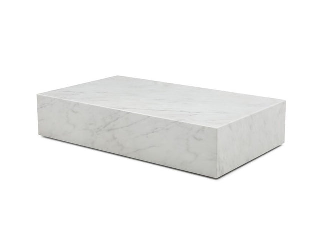 55" White Genuine Marble and Marble Wheel Coffee Table