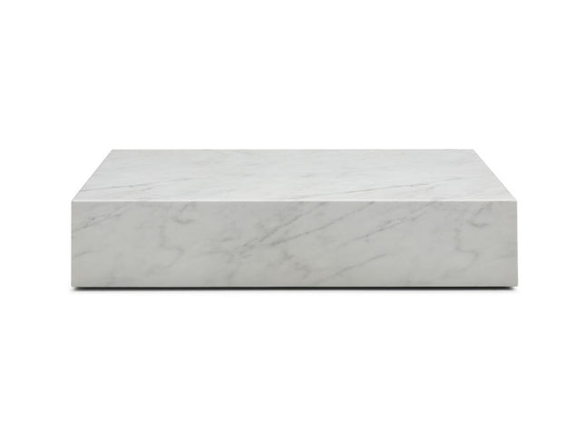 55" White Genuine Marble and Marble Wheel Coffee Table