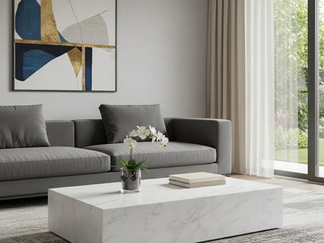 55" White Genuine Marble Block Coffee Table