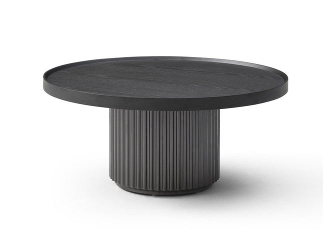 32" Dark Gray Solid Wood and Wood Round Pedestal Coffee Table