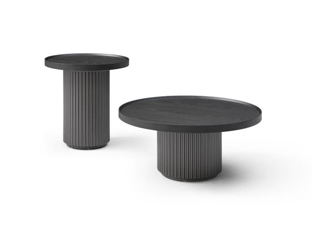32" Dark Gray Solid Wood and Wood Round Pedestal Coffee Table