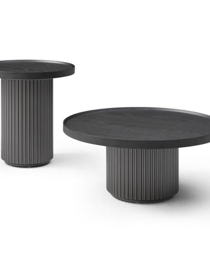 32" Dark Gray Solid Wood and Wood Round Pedestal Coffee Table