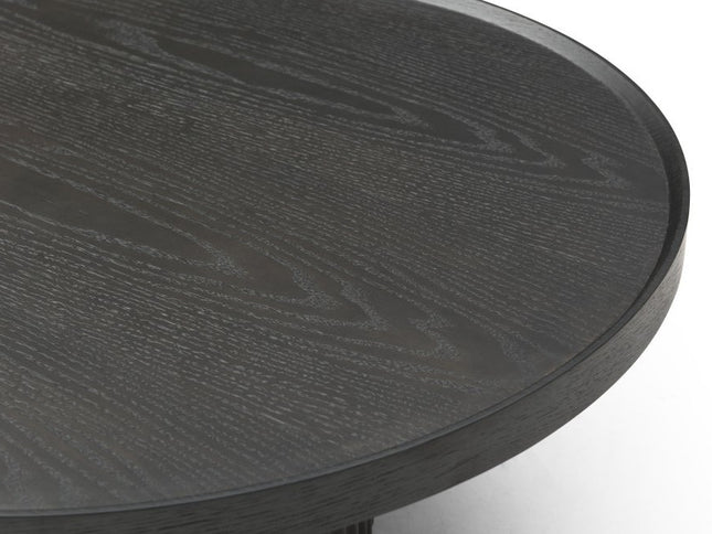 32" Dark Gray Solid Wood and Wood Round Pedestal Coffee Table