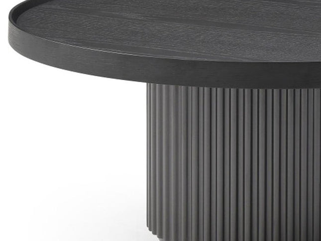 32" Dark Gray Solid Wood and Wood Round Pedestal Coffee Table