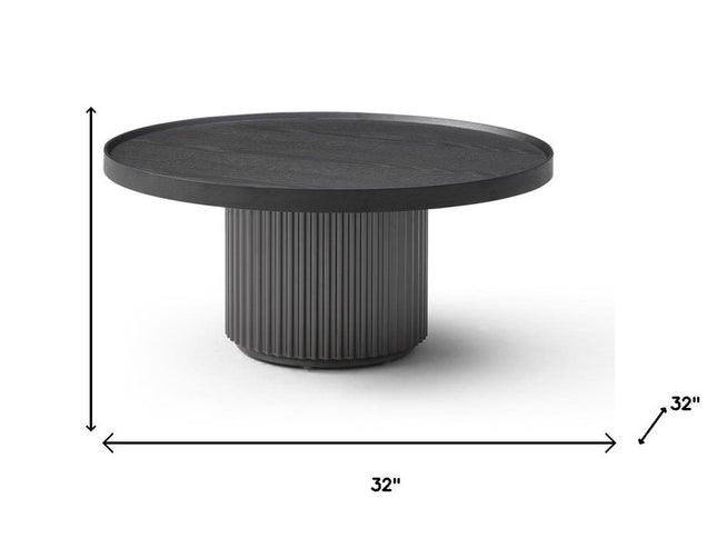 32" Dark Gray Solid Wood and Wood Round Pedestal Coffee Table