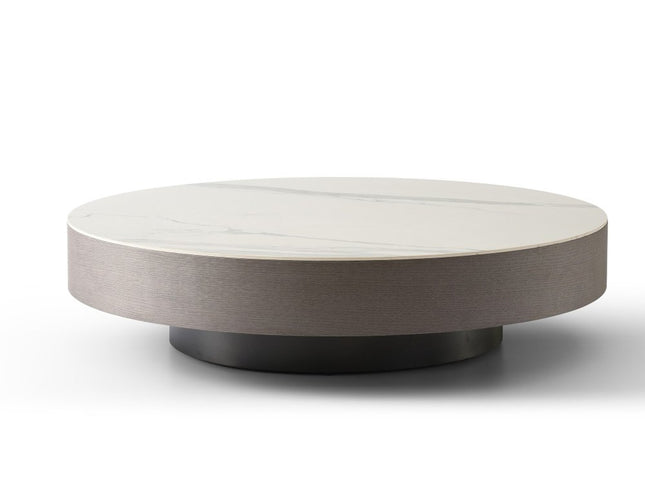 41" Gray Ceramic Tile and Solid Wood Round Pedestal Coffee Table