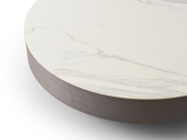 41" Gray Ceramic Tile and Solid Wood Round Pedestal Coffee Table