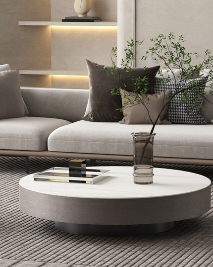 41" Gray Ceramic Tile and Solid Wood Round Pedestal Coffee Table