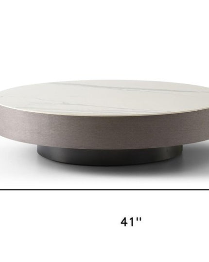 41" Gray Ceramic Tile and Solid Wood Round Pedestal Coffee Table