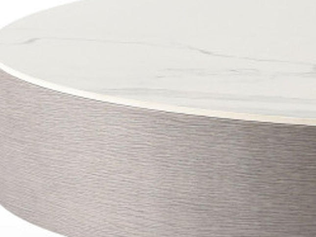 41" Gray Ceramic Tile and Solid Wood Round Pedestal Coffee Table