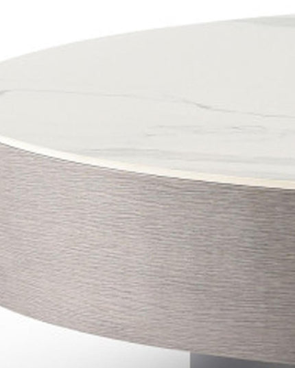 41" Gray Ceramic Tile and Solid Wood Round Pedestal Coffee Table