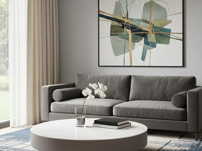 41" Gray Ceramic Tile and Solid Wood Round Pedestal Coffee Table