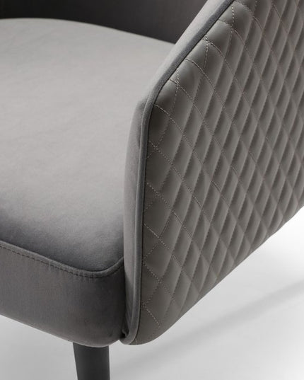 27" Gray Tufted Velvet And Faux Leather and Metal Lounge Chair