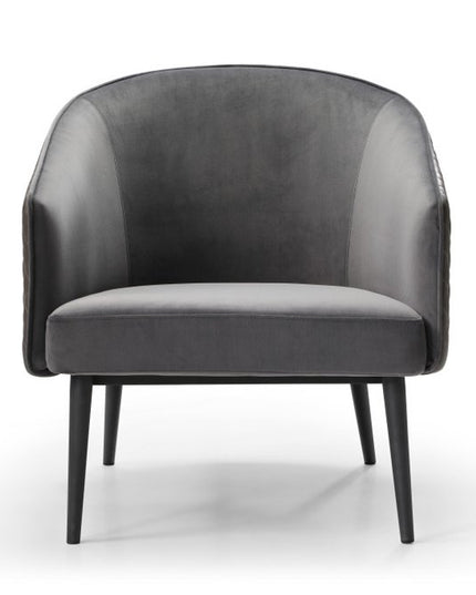 27" Gray Tufted Velvet And Faux Leather and Metal Lounge Chair