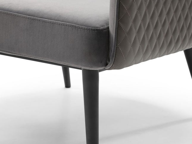 27" Gray Tufted Velvet And Faux Leather and Metal Lounge Chair